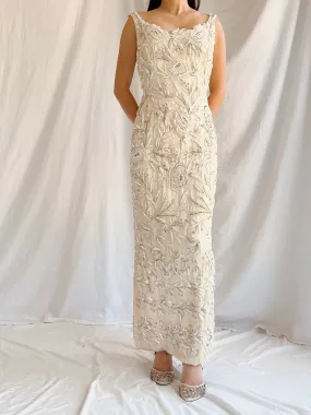 1960s Hand Beaded Ivory Dress - S/M
