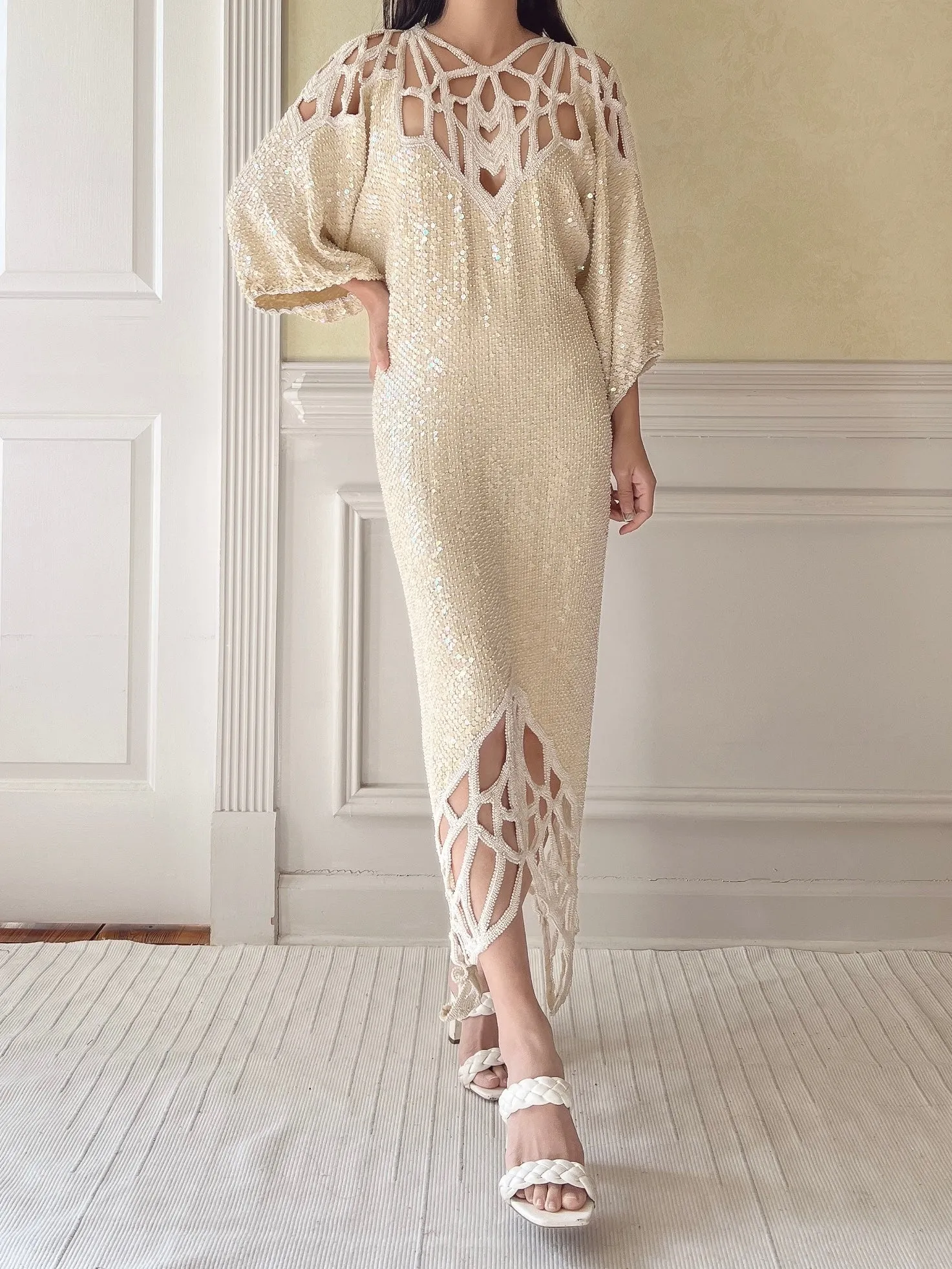 1970s Silk Beaded Cutout Dress - M/L