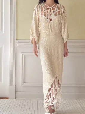 1970s Silk Beaded Cutout Dress - M/L