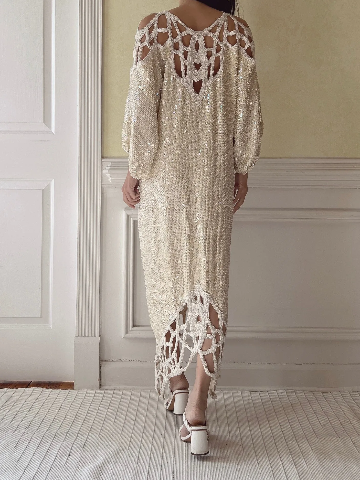 1970s Silk Beaded Cutout Dress - M/L