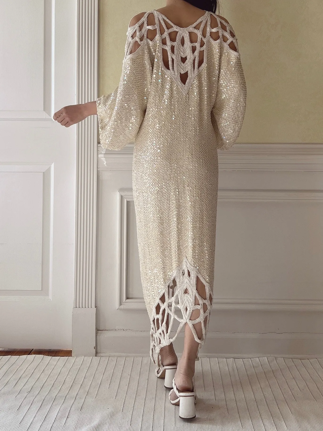 1970s Silk Beaded Cutout Dress - M/L