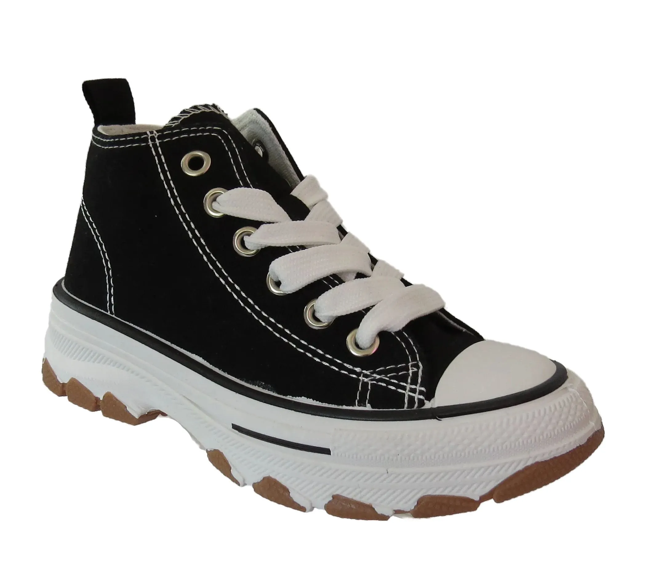 Alexis Girls High Top Canvas Chunky Platform Heel Girls Trainers Sneakers Shoes