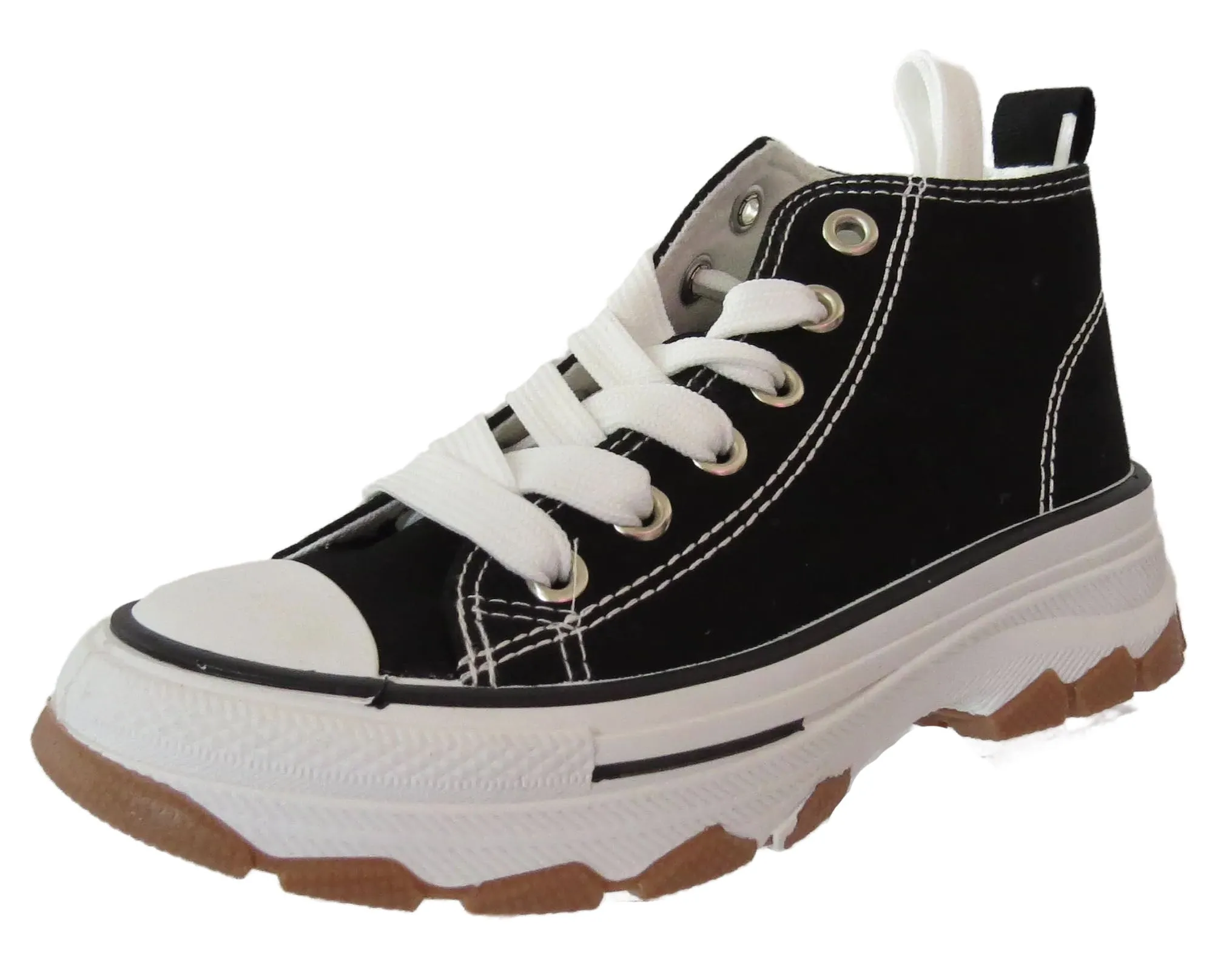 Alexis Girls High Top Canvas Chunky Platform Heel Girls Trainers Sneakers Shoes