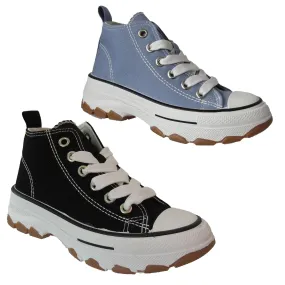 Alexis Girls High Top Canvas Chunky Platform Heel Girls Trainers Sneakers Shoes