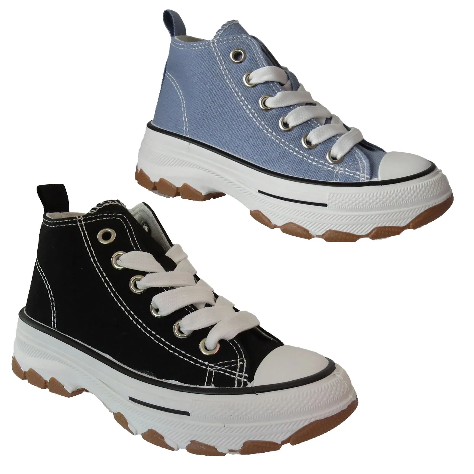 Alexis Girls High Top Canvas Chunky Platform Heel Girls Trainers Sneakers Shoes