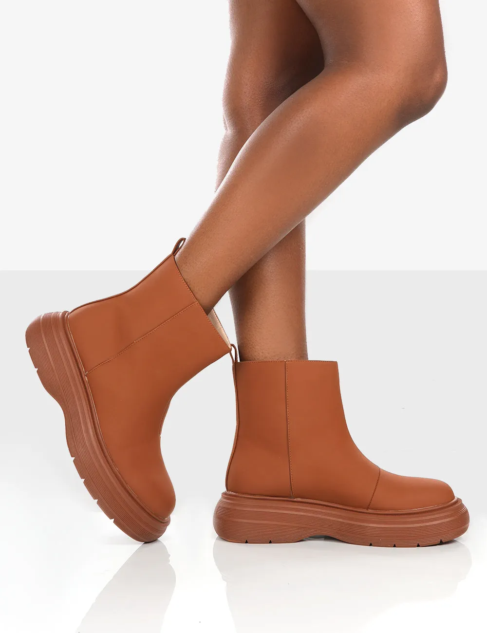 Caia Tan Chunky Sole Ankle Boot