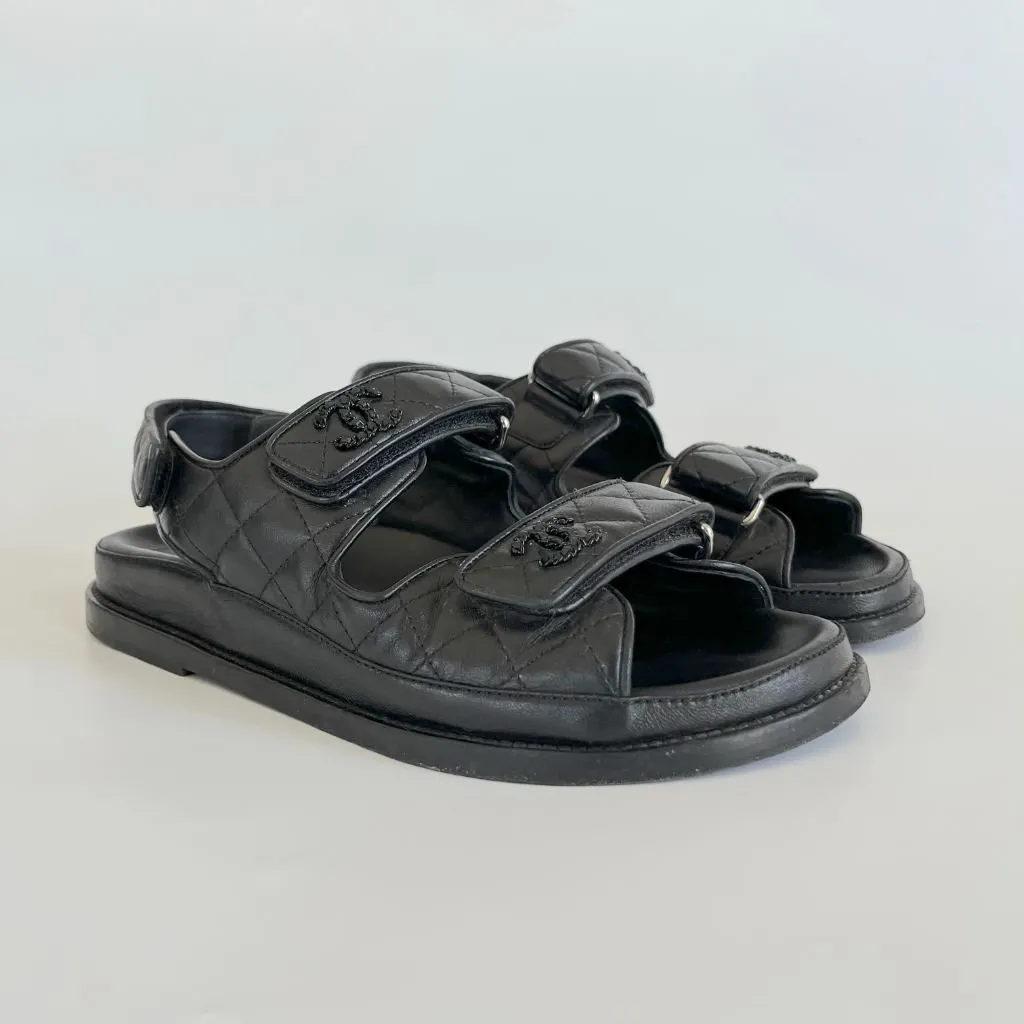 Chanel Black Leather Quilted Dad Shoes, 38C