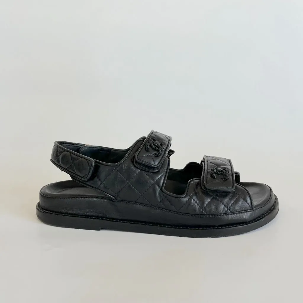 Chanel Black Leather Quilted Dad Shoes, 38C