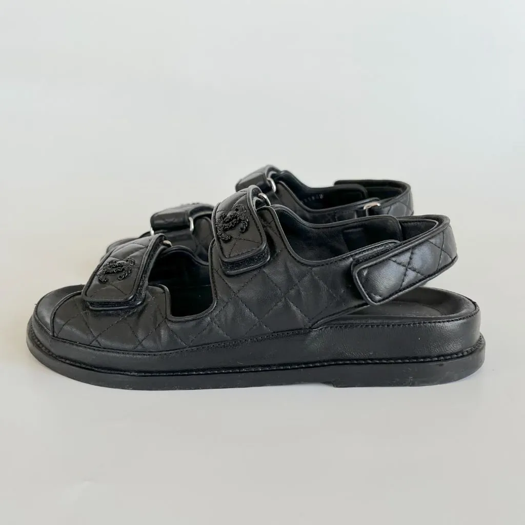Chanel Black Leather Quilted Dad Shoes, 38C