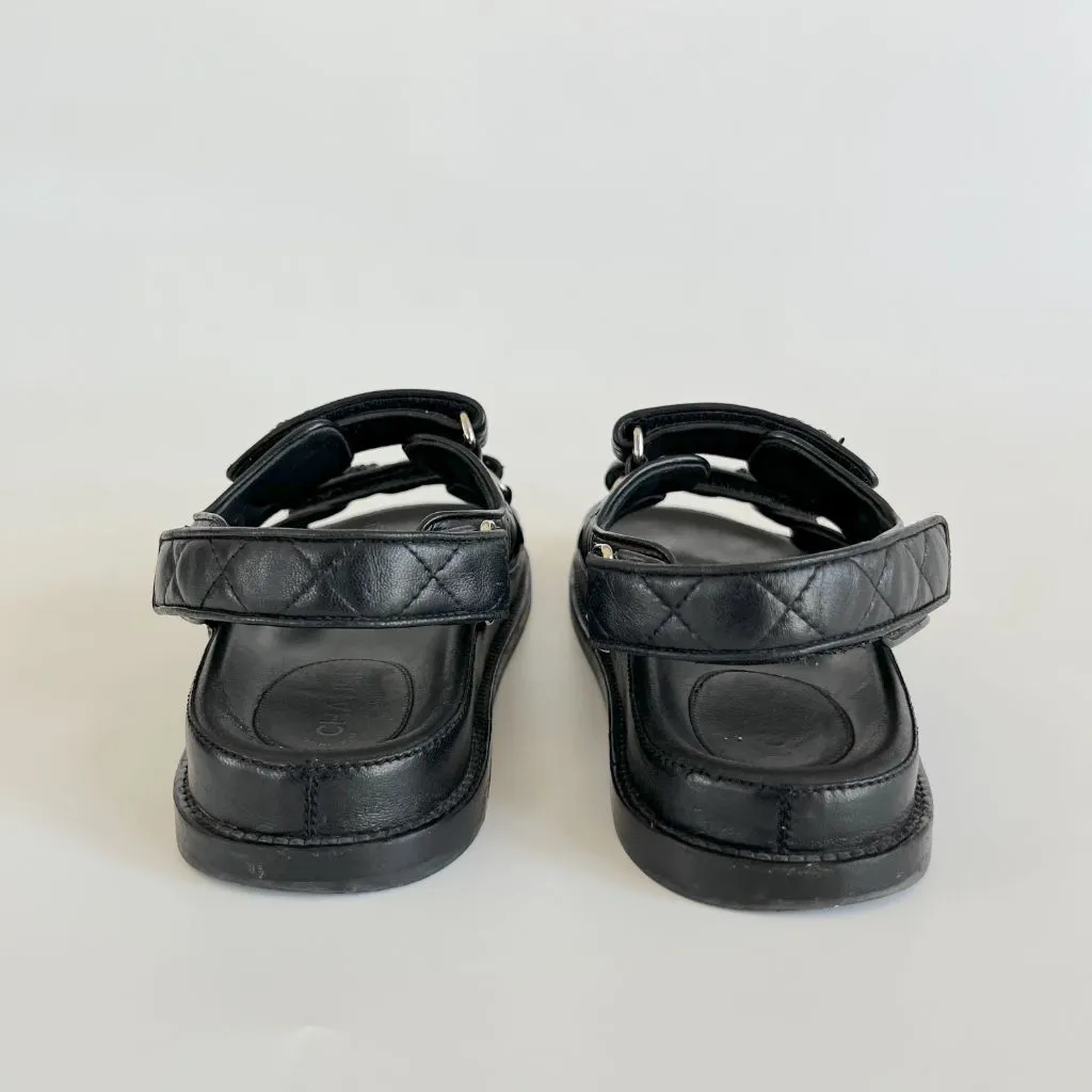Chanel Black Leather Quilted Dad Shoes, 38C