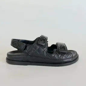 Chanel Black Leather Quilted Dad Shoes, 38C