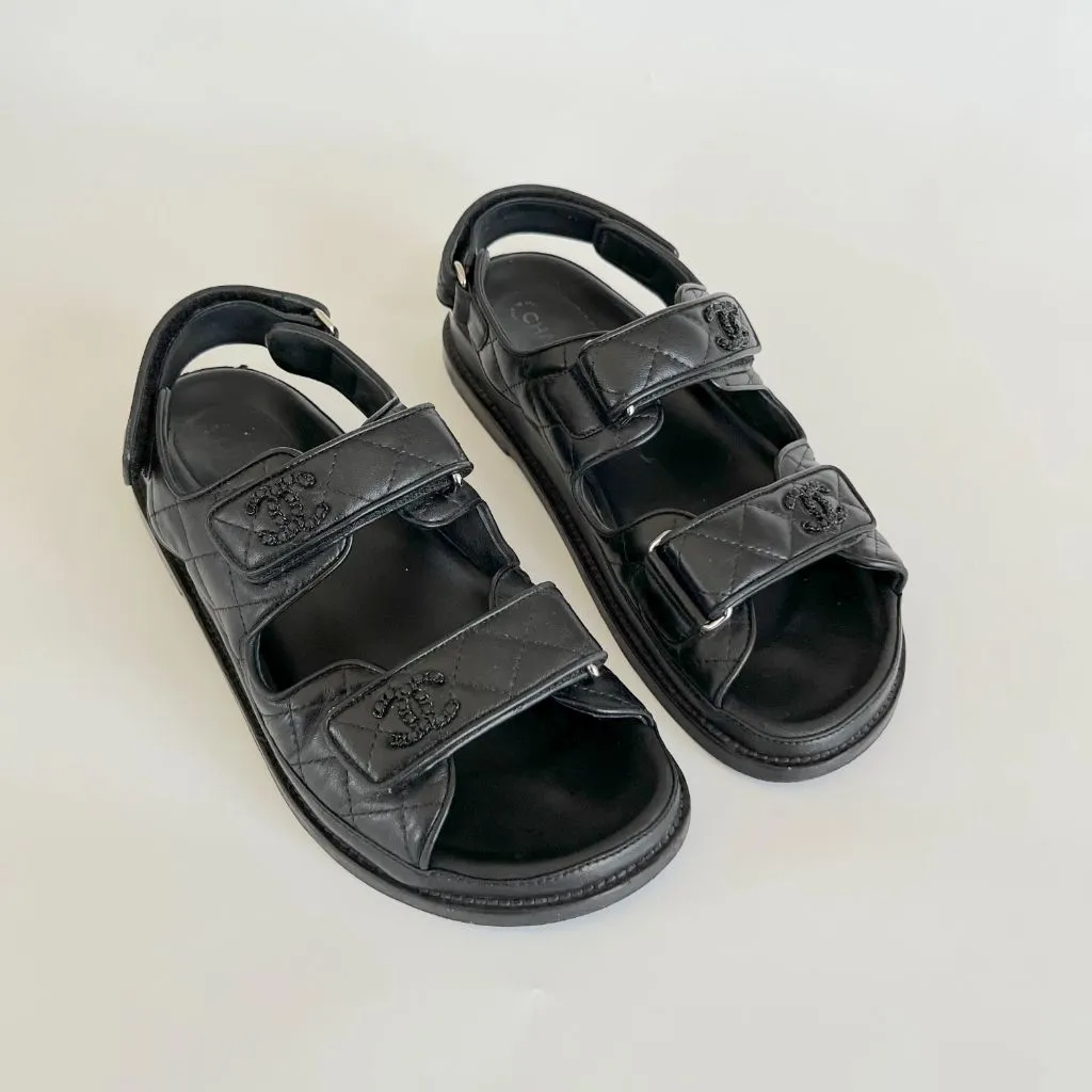 Chanel Black Leather Quilted Dad Shoes, 38C