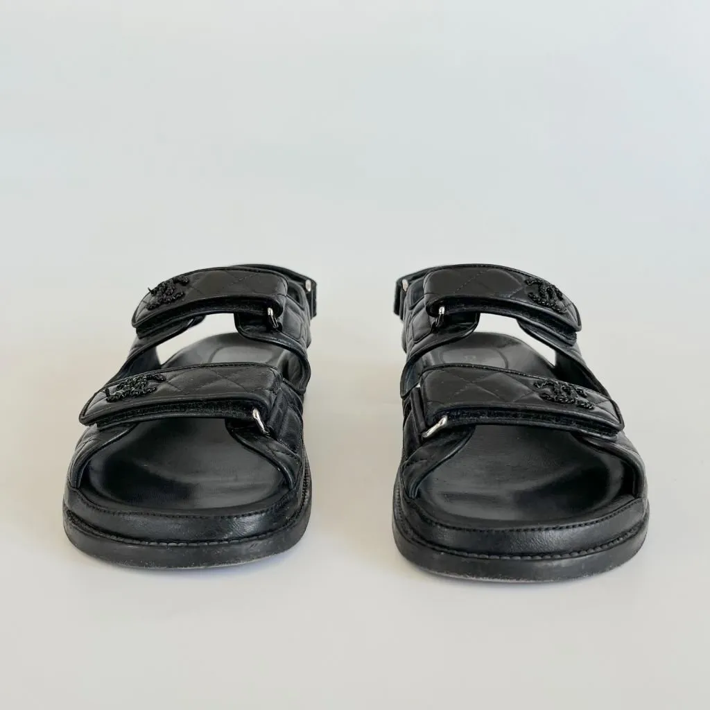 Chanel Black Leather Quilted Dad Shoes, 38C
