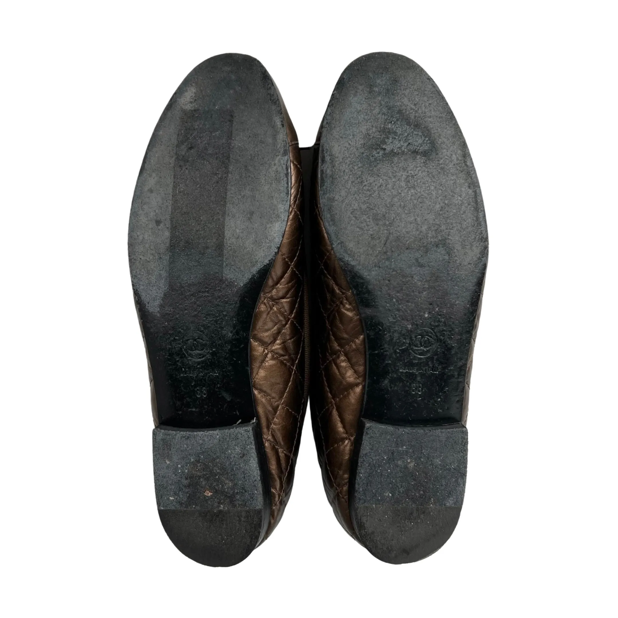 Chanel Bronze Quilted Lambskin Ballerina Flats