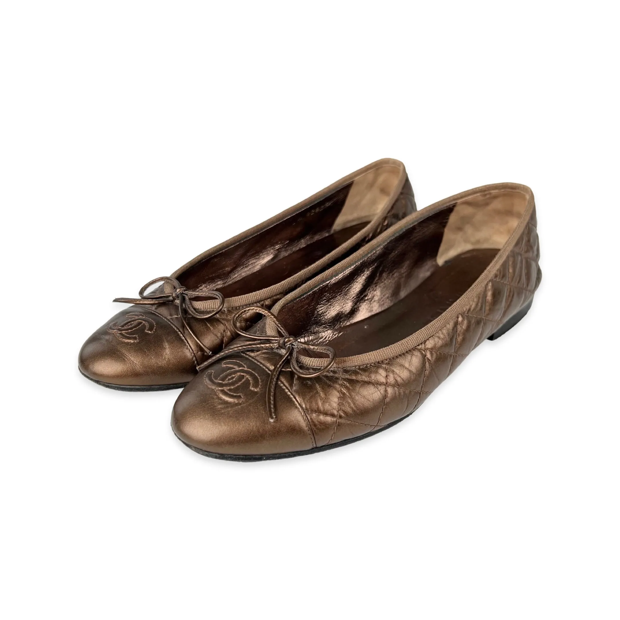 Chanel Bronze Quilted Lambskin Ballerina Flats