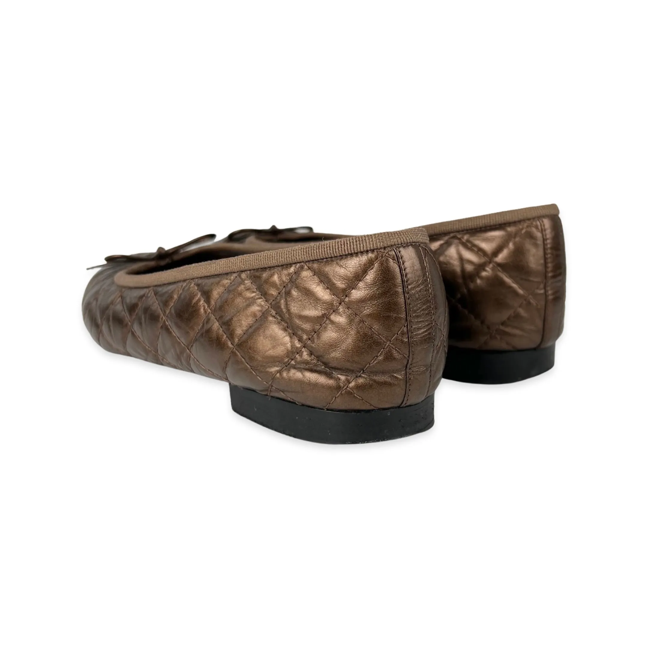 Chanel Bronze Quilted Lambskin Ballerina Flats
