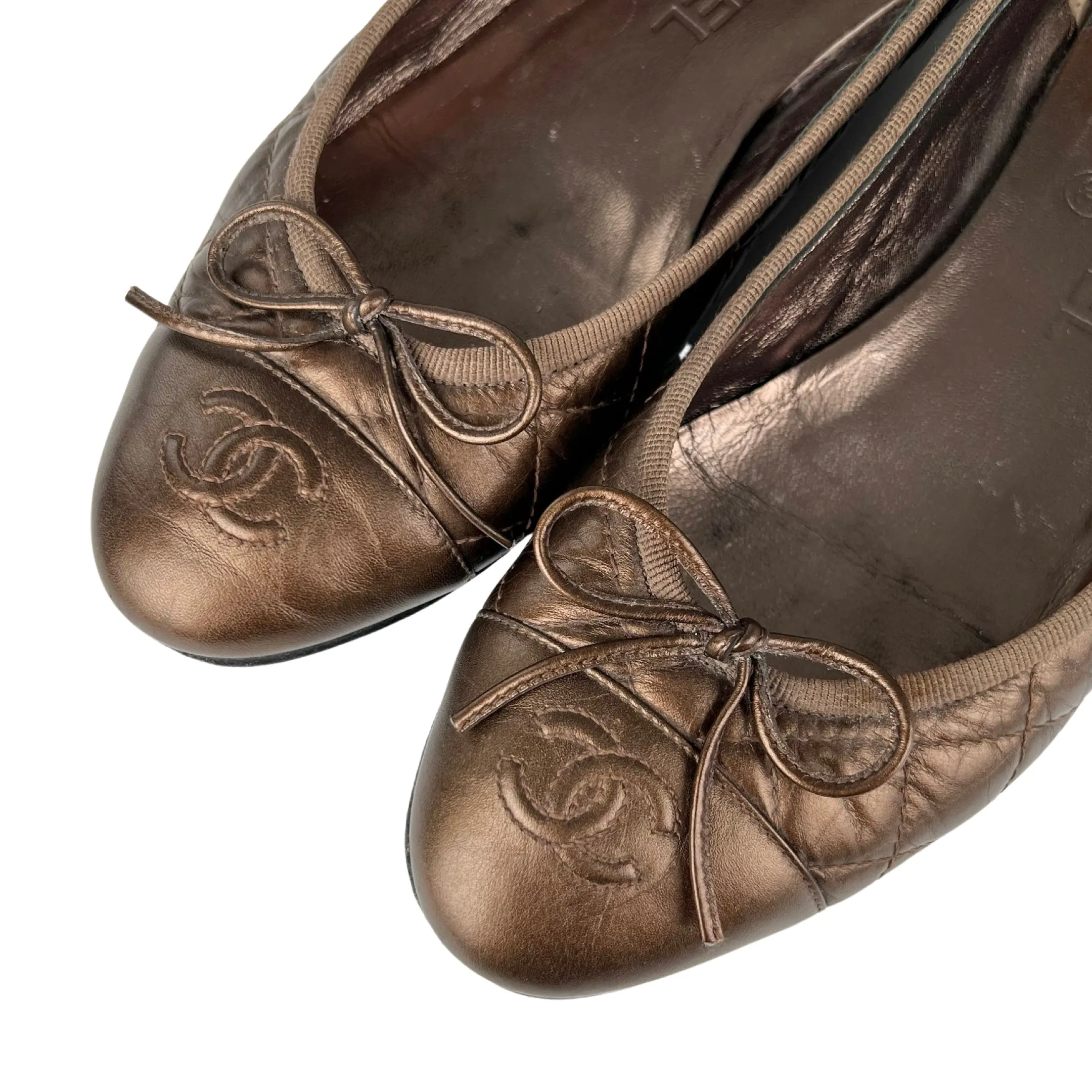 Chanel Bronze Quilted Lambskin Ballerina Flats