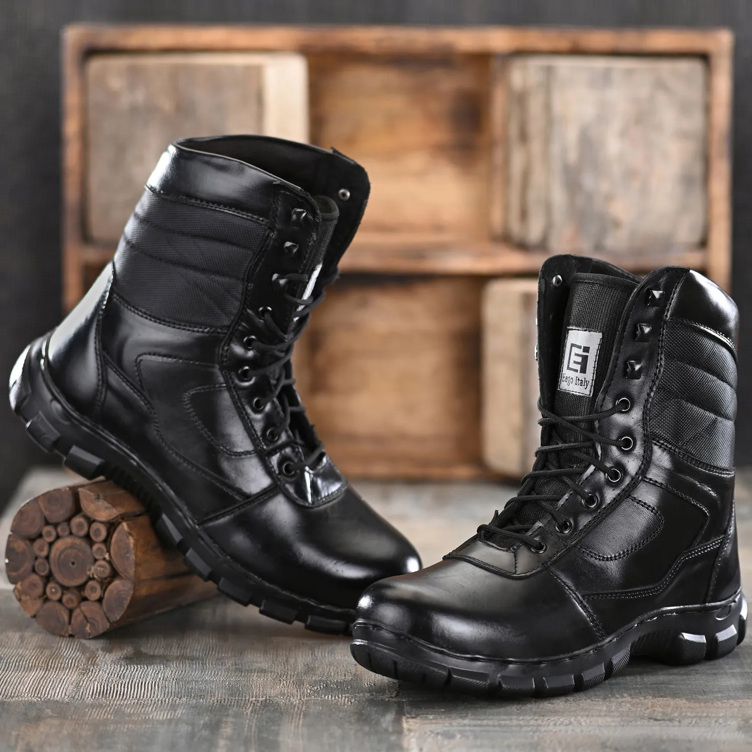 Eego Italy Genuine Leather Army Combat All Weather Hikking & Bikking Boots ARM-3-BLACK (Sale@649)