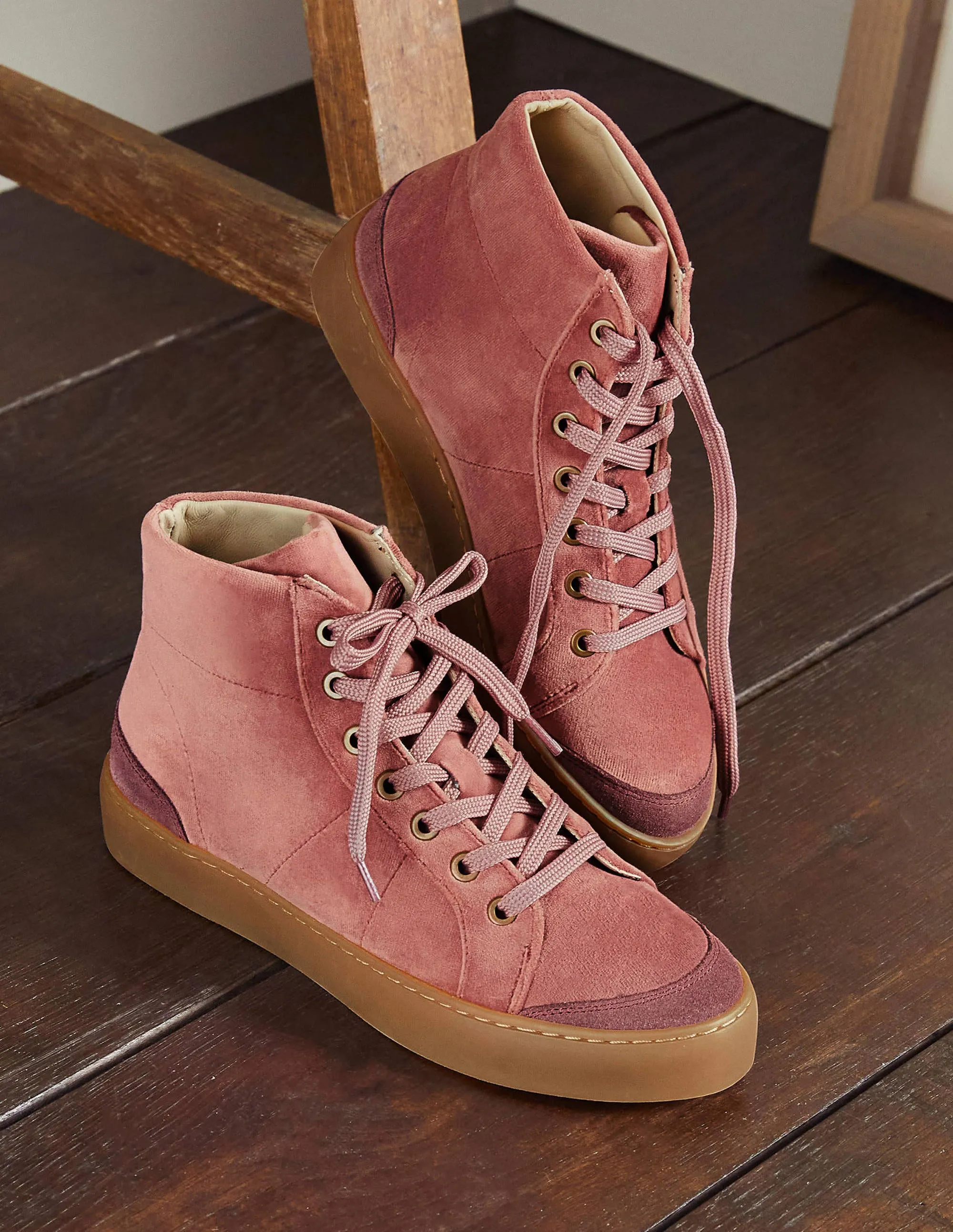 Emma Velvet High Top Trainers-Dusty Rose