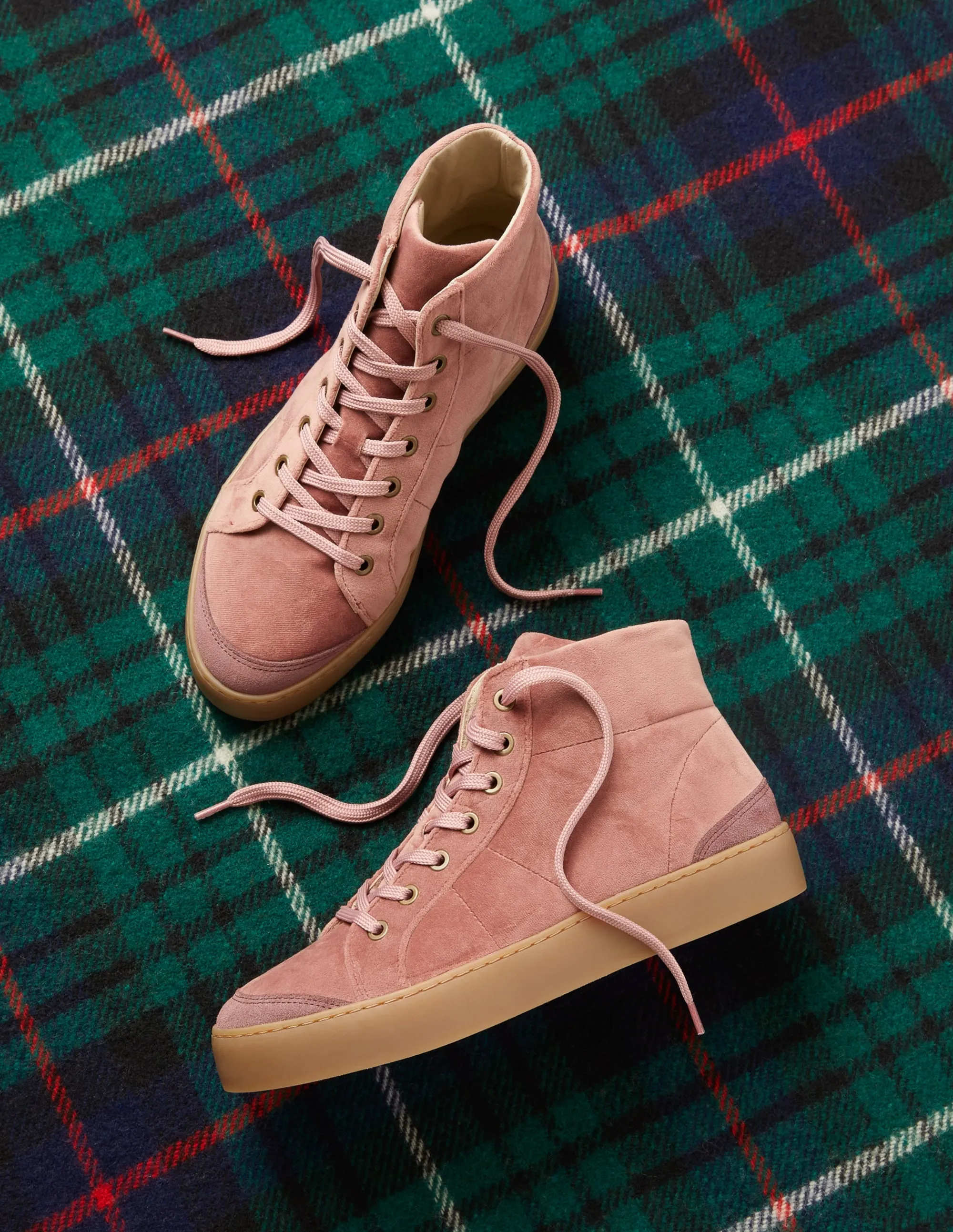 Emma Velvet High Top Trainers-Dusty Rose