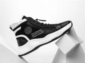 FAMAN LEATHER HIGH TOP TRAINERS WITH LETTERS PRINT DETAIL