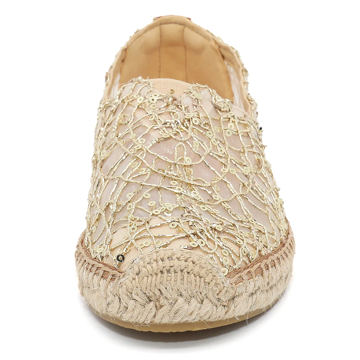 Handmade Women’s Slip-On Espadrille Mesh Loafers Flats in Gold-A01070W