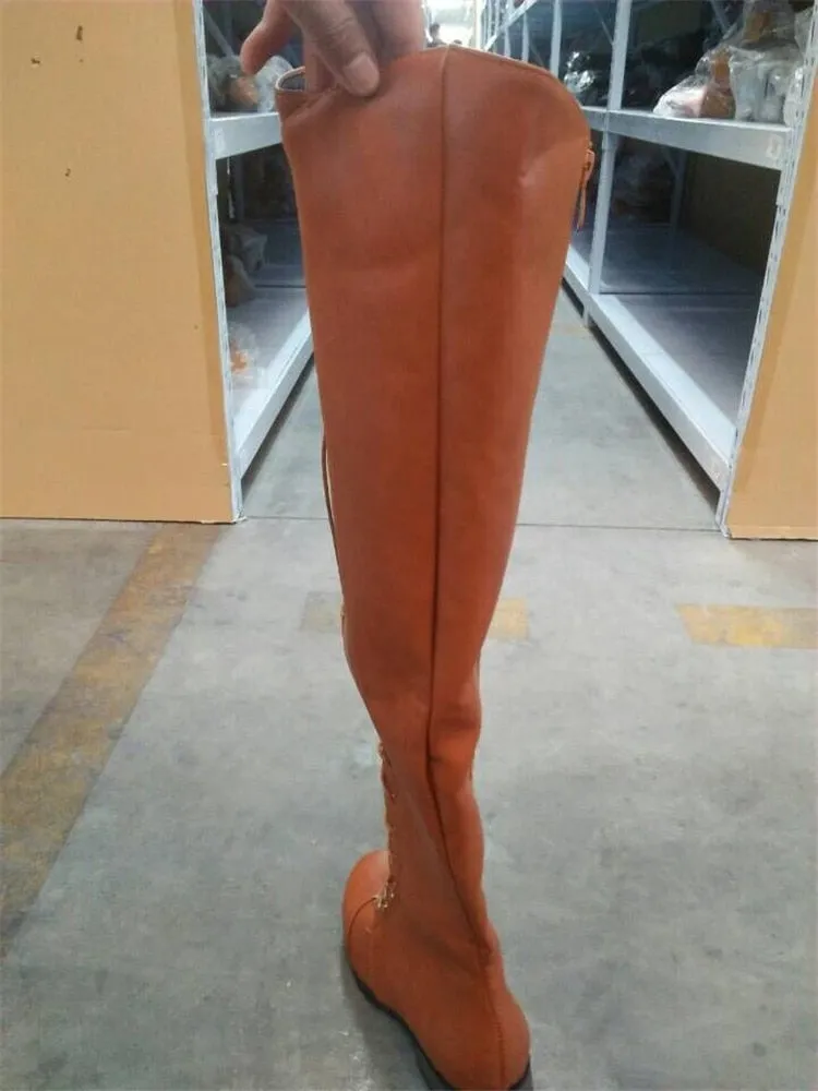 Lace Up Leather Female Over the Knee Boots