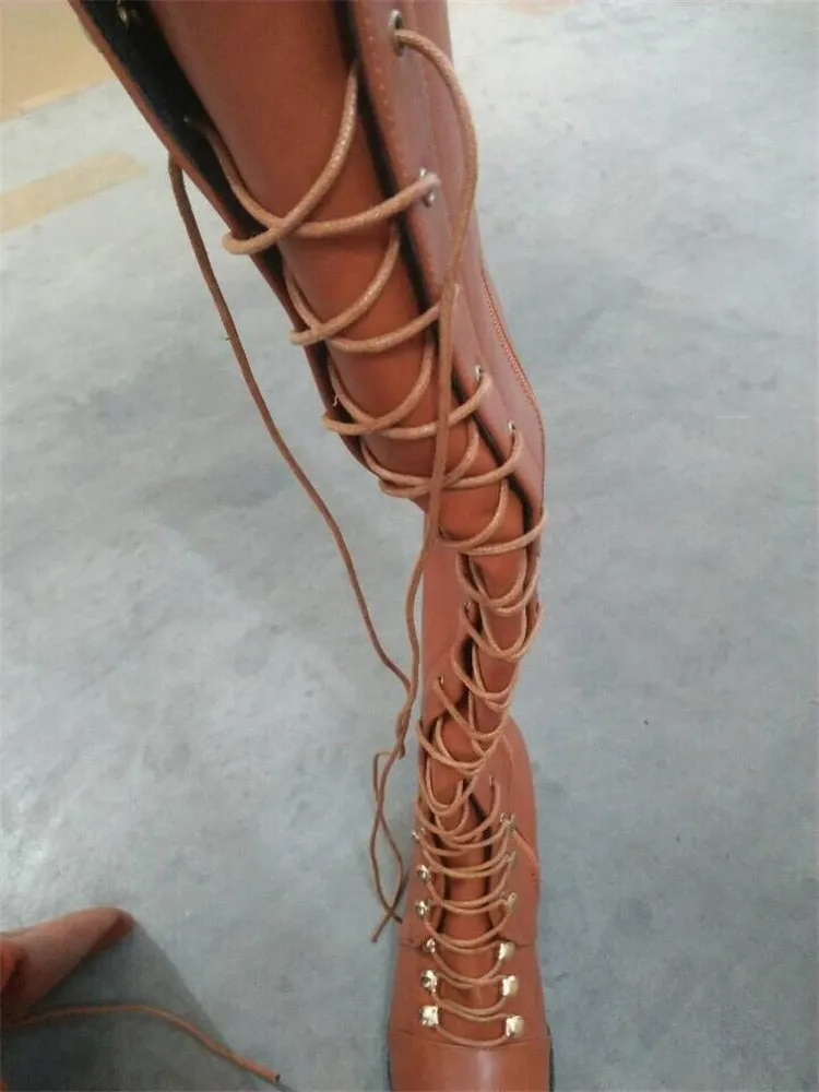 Lace Up Leather Female Over the Knee Boots