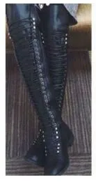 Lace Up Leather Female Over the Knee Boots