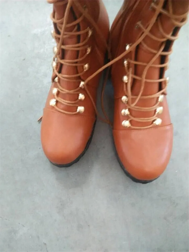 Lace Up Leather Female Over the Knee Boots