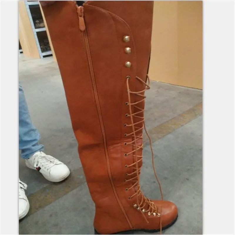 Lace Up Leather Female Over the Knee Boots