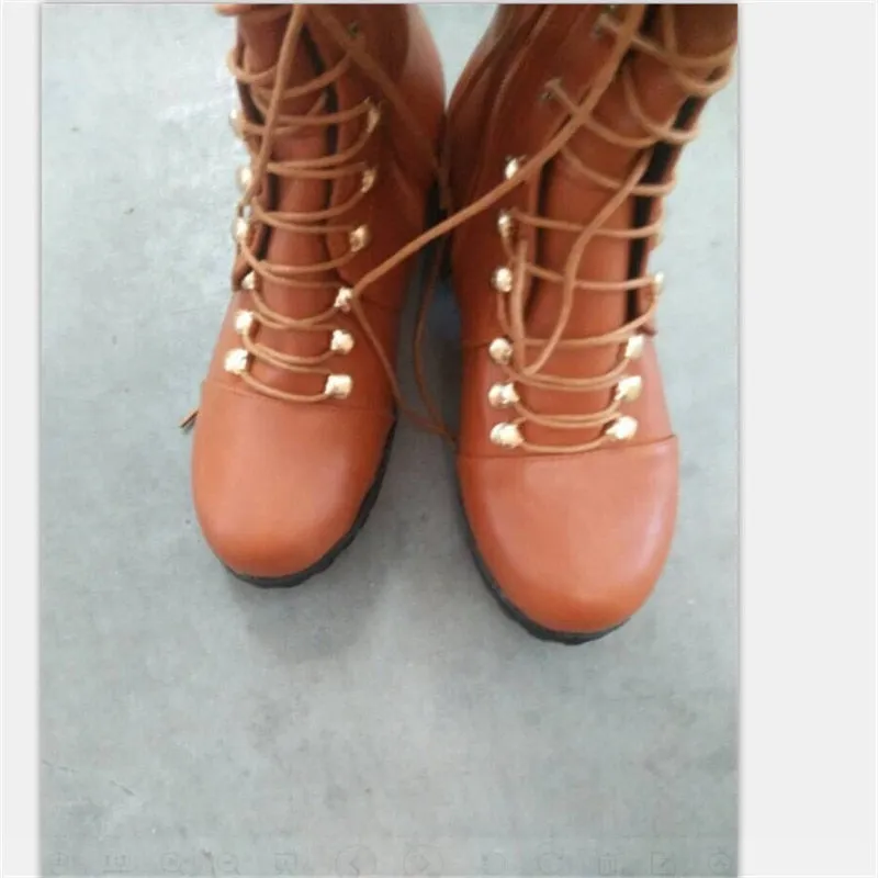 Lace Up Leather Female Over the Knee Boots