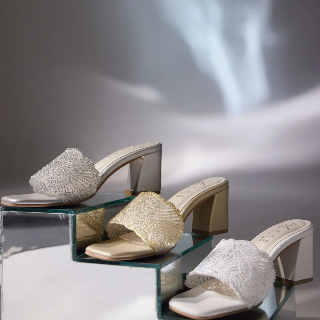 Liza Silver Beaded Heels