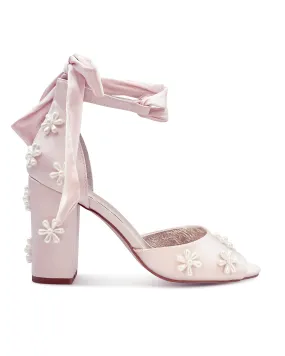 MELODY - PINK SATIN PEARL FLOWER BRIDAL SHOES