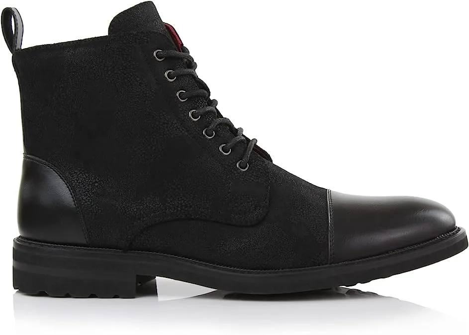 Midnigth Black Woolen and Leather Lace-up Fashion Chukka Boots with Zipper Closure