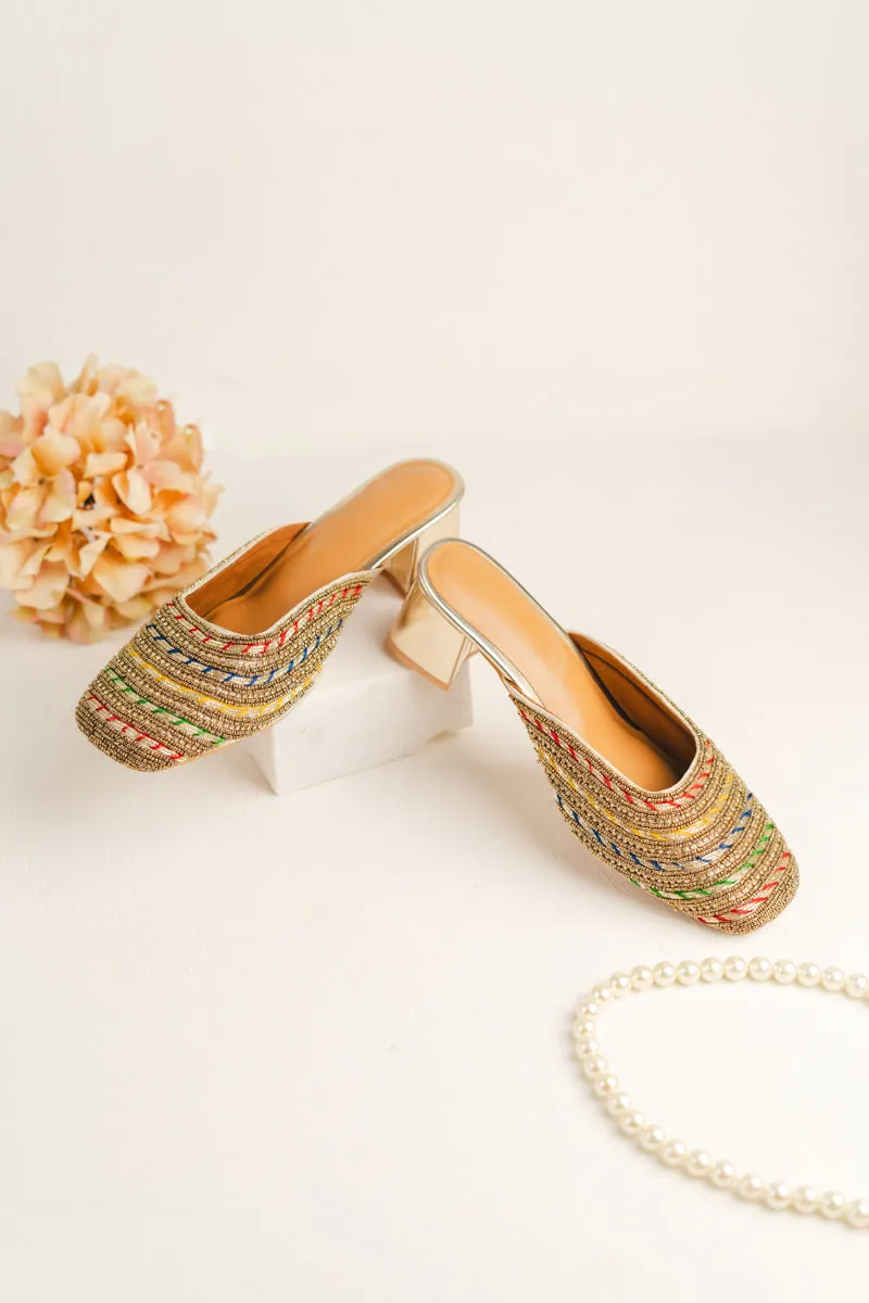 Multicolour Layered & Beaded Block Heels