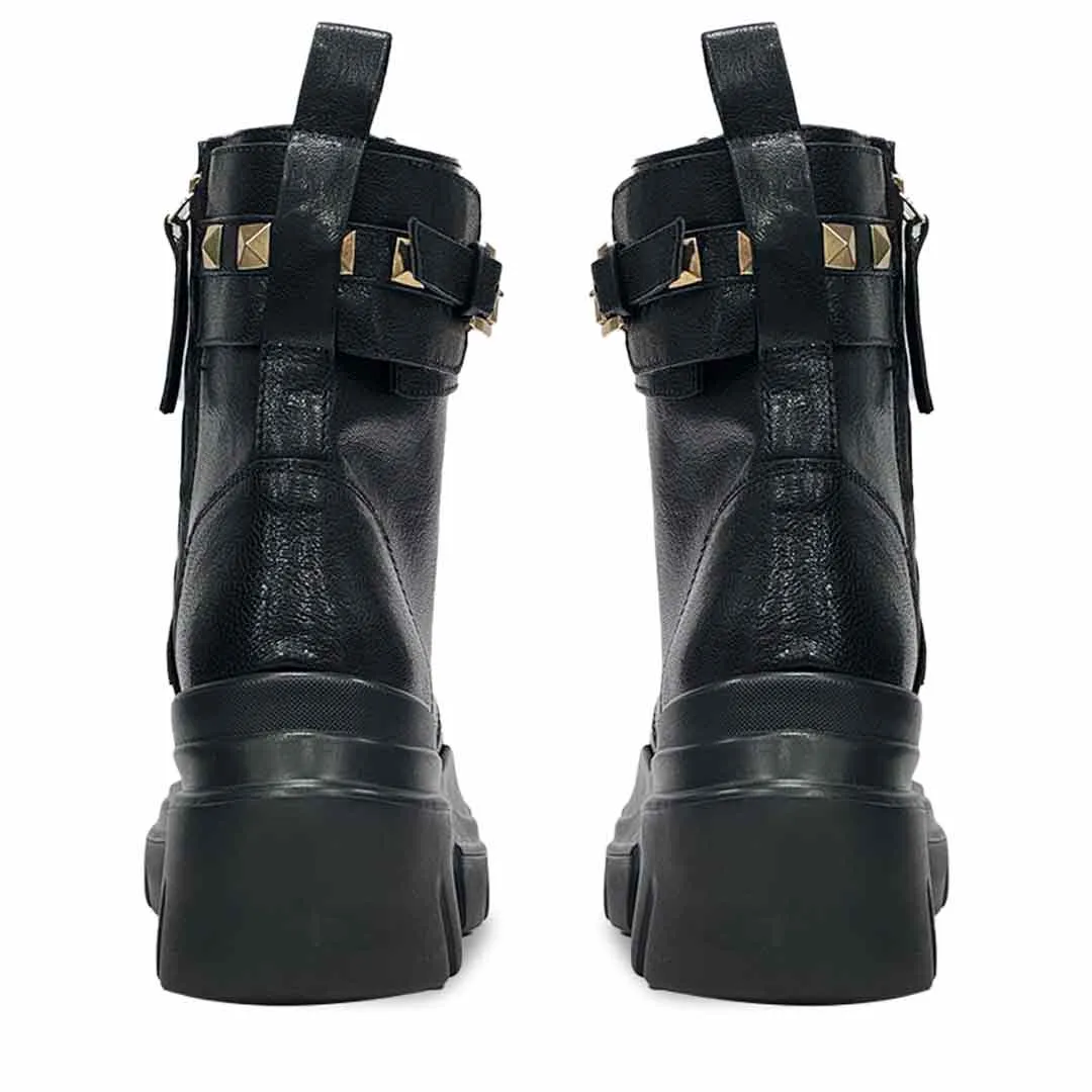 Saint Stella Black Leather Lace Up High Ankle Boots