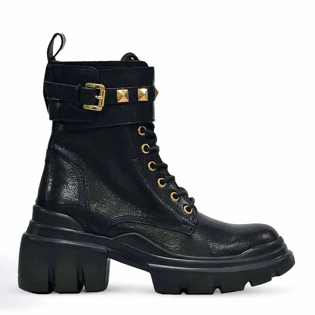 Saint Stella Black Leather Lace Up High Ankle Boots