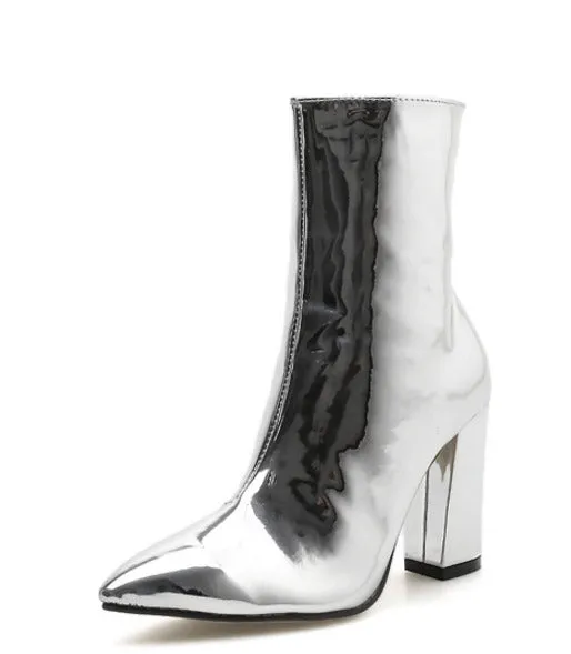 Silver Black Sexy Ankle boots for Women High heels