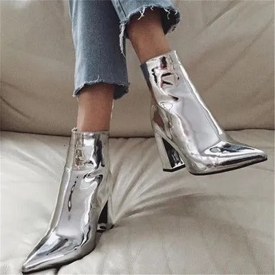 Silver Black Sexy Ankle boots for Women High heels
