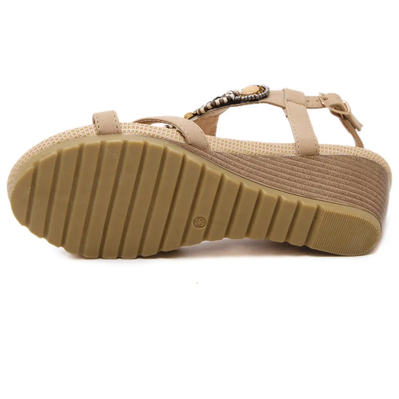 Summer Wedge Beach Shoes Bohemian Beaded Flip Flops Sandals for Women