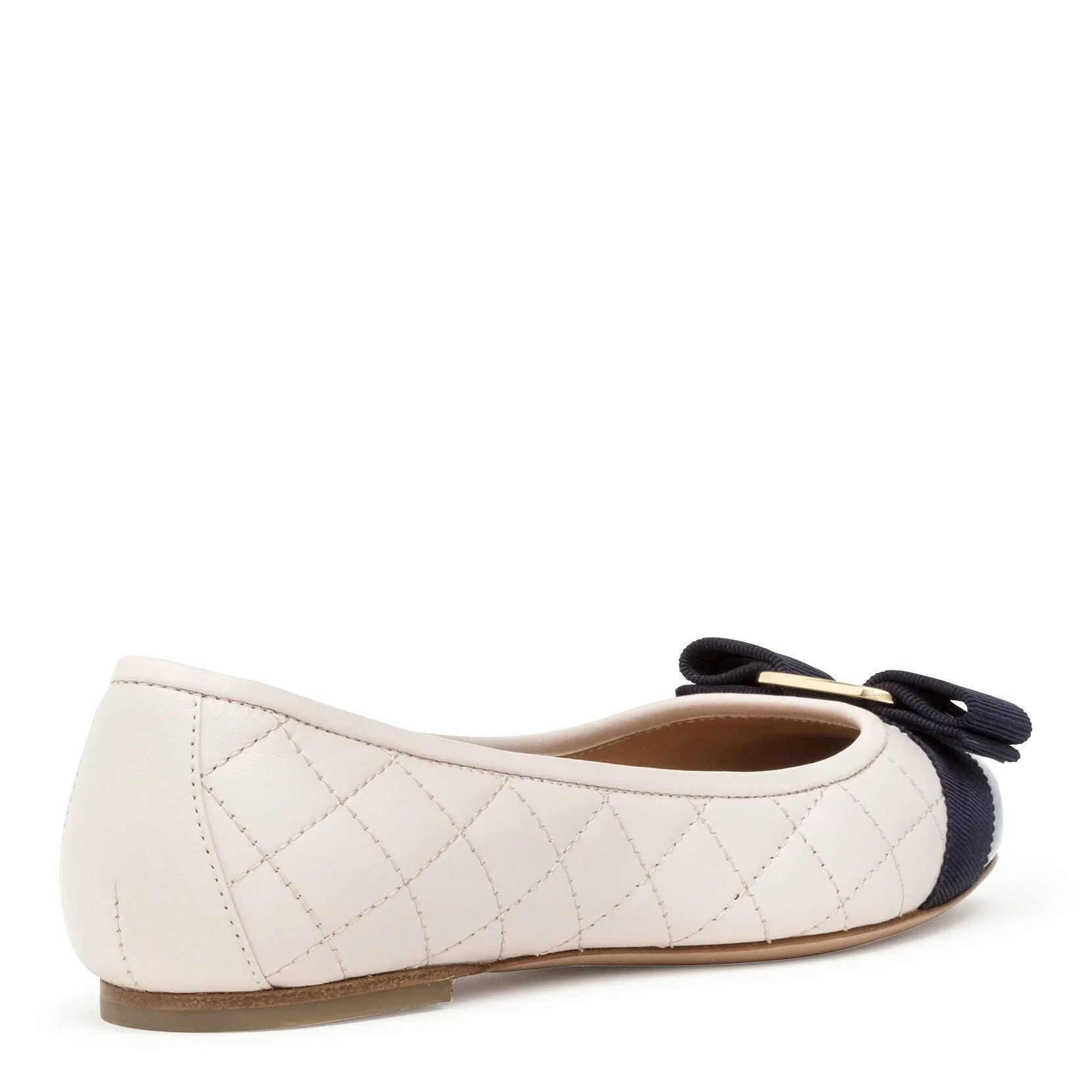 Varina quilted off white jasmine leather navy patent ballerinas