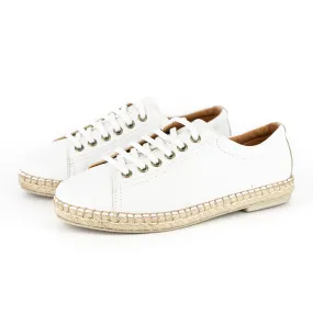 Yebo : Ladies Leather Espadrille Sneaker in White Cayak